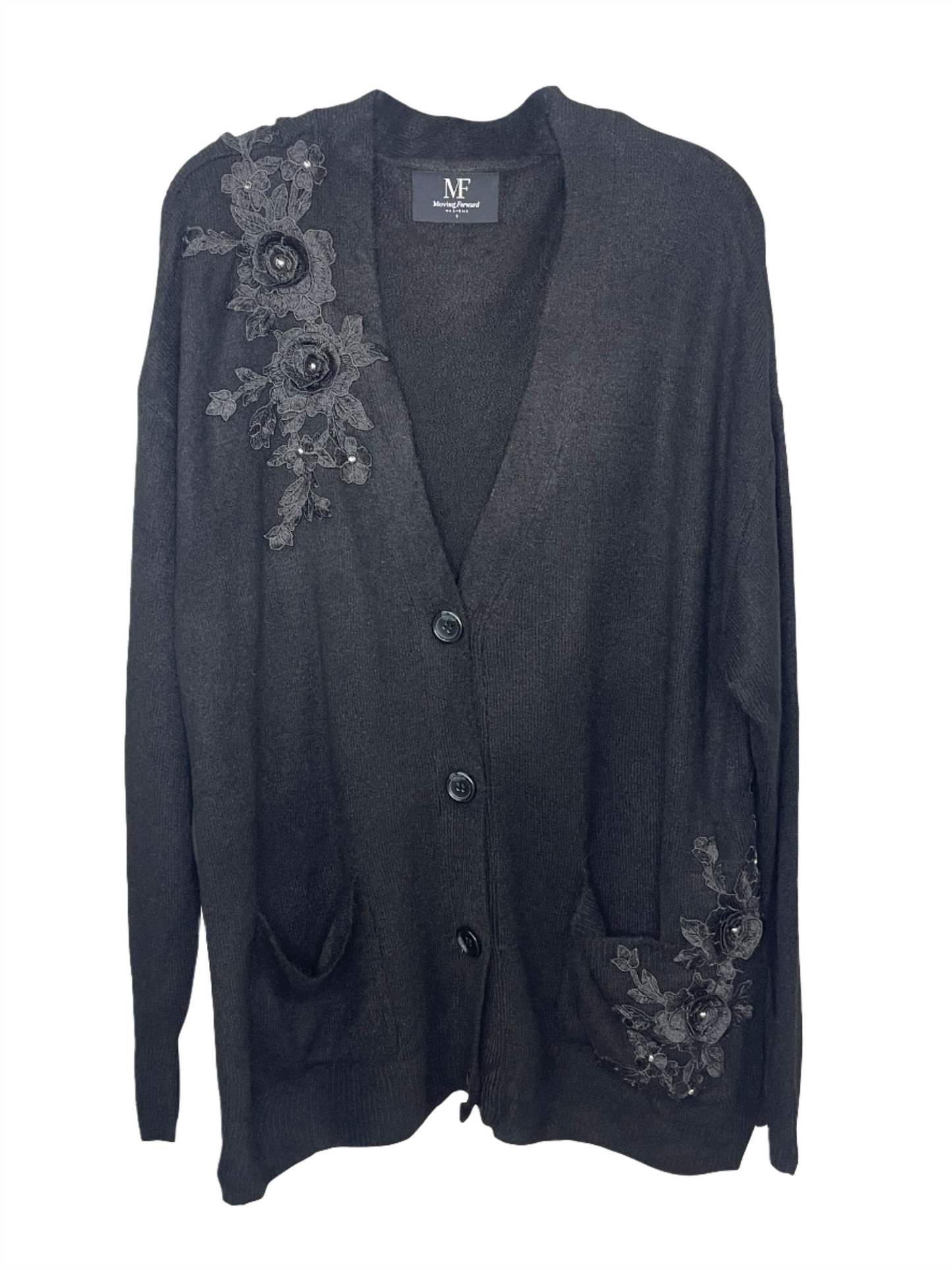 Sweater, Cardigan Oversized Black, Floral Lace