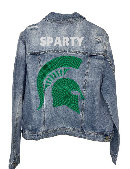 Licensed Game Day Jacket, Blue Denim, Michigan State Spartan Helmet