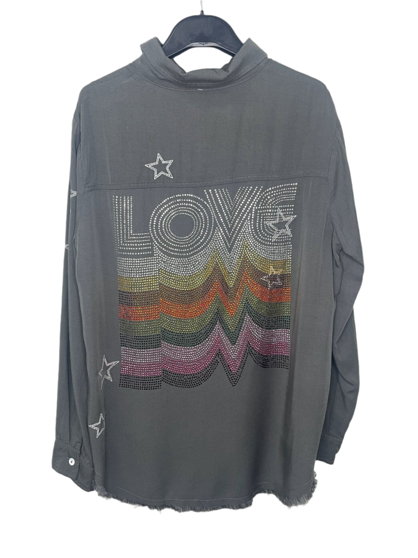 Shirt, Embroidered Star Gray, Love Repeater