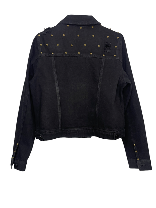 Jacket, Black Denim, Gold Stud Shoulders