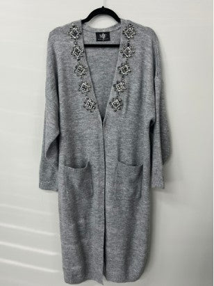 Sweater, Cardigan Long Gray, Jewel Medallions