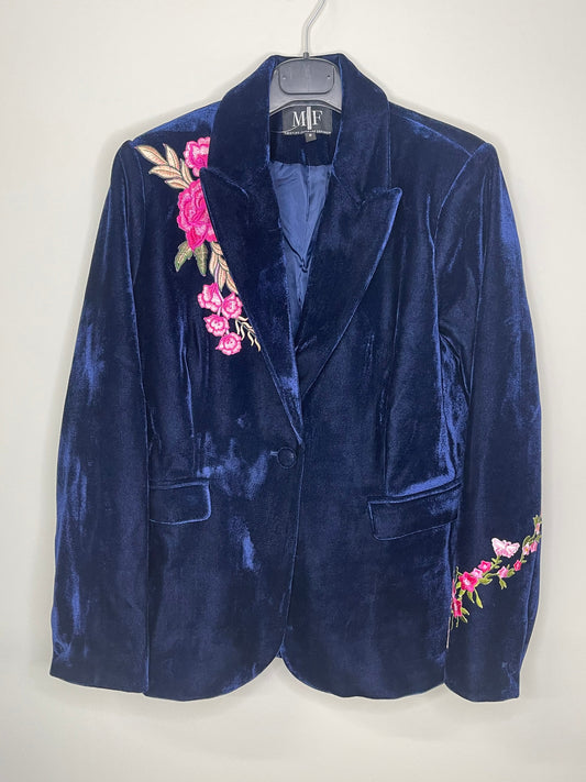 Blazer, Velvet Midnight Blue, Pink Flowers