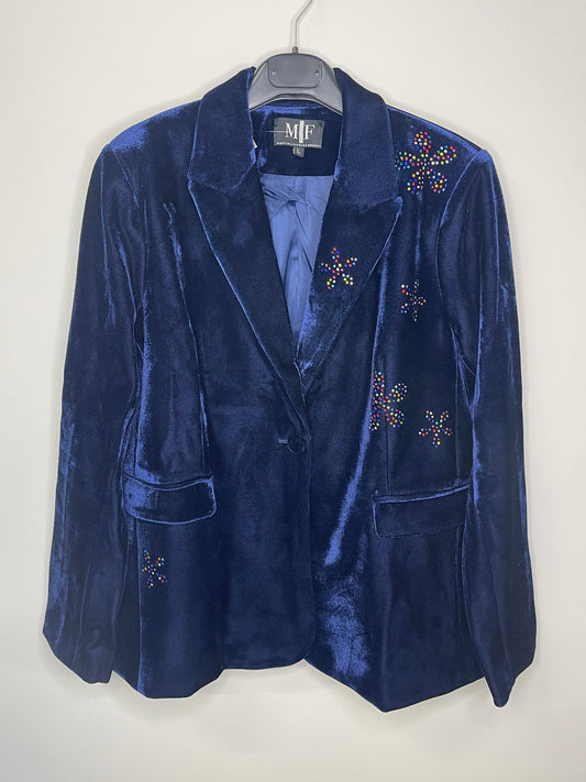 Blazer, Velvet Midnight Blue, Floral Cluster