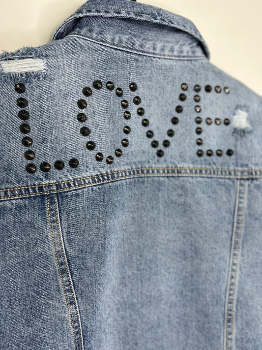 Jacket, Blue Denim, Love Studs