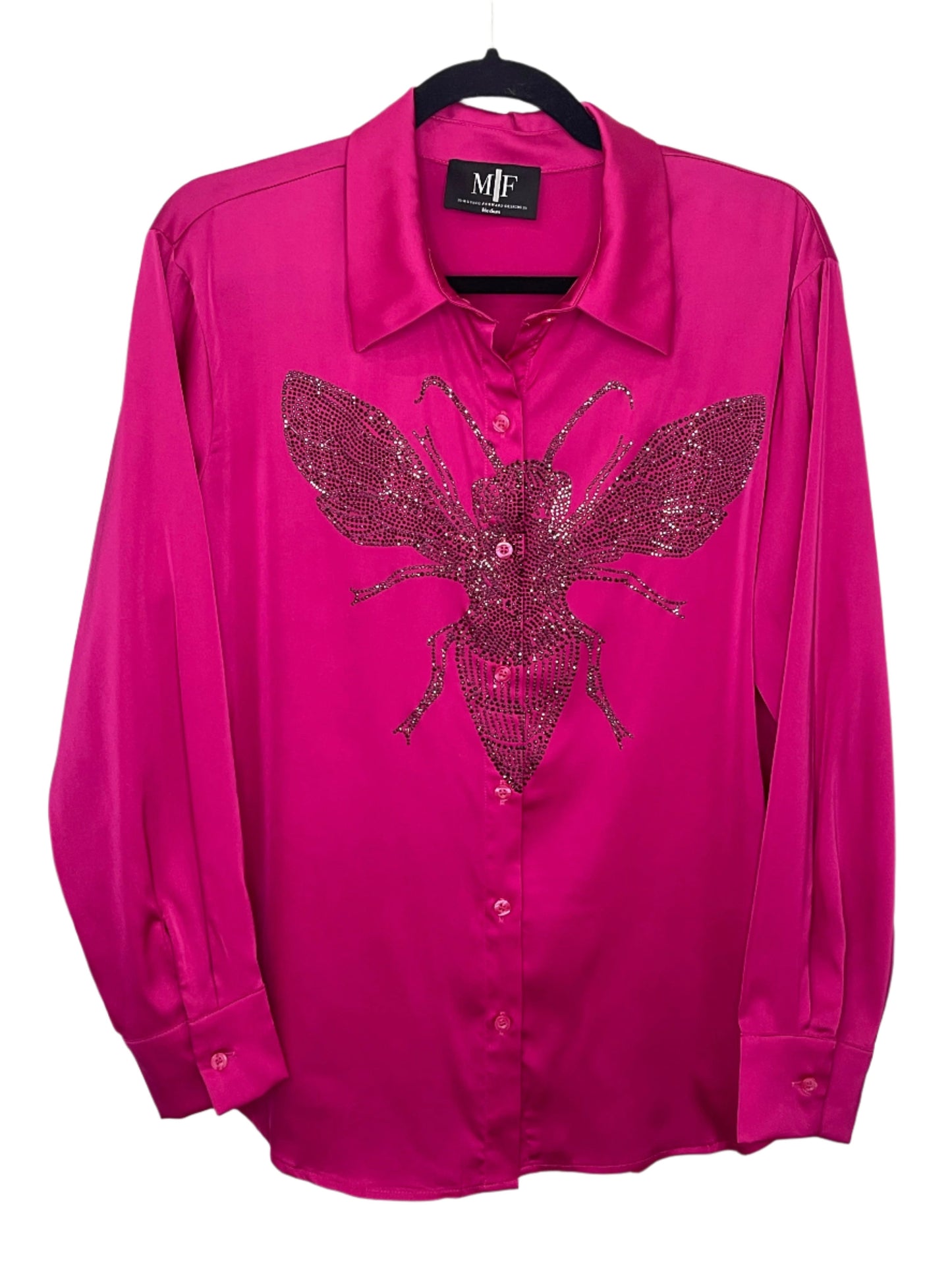 Shirt, Silky Pink, Gunmetal Queen Bee on front