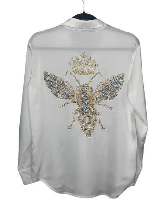 Shirt, Silky Ivory, Gold Queen Bee on back