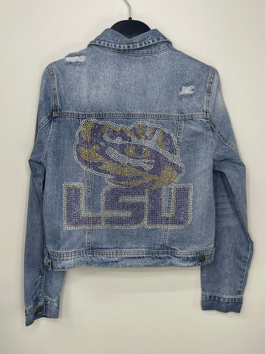 Licensed Game Day Jacket, Blue Denim, LSU w/ Tiger Eye & Waterfall Pockets