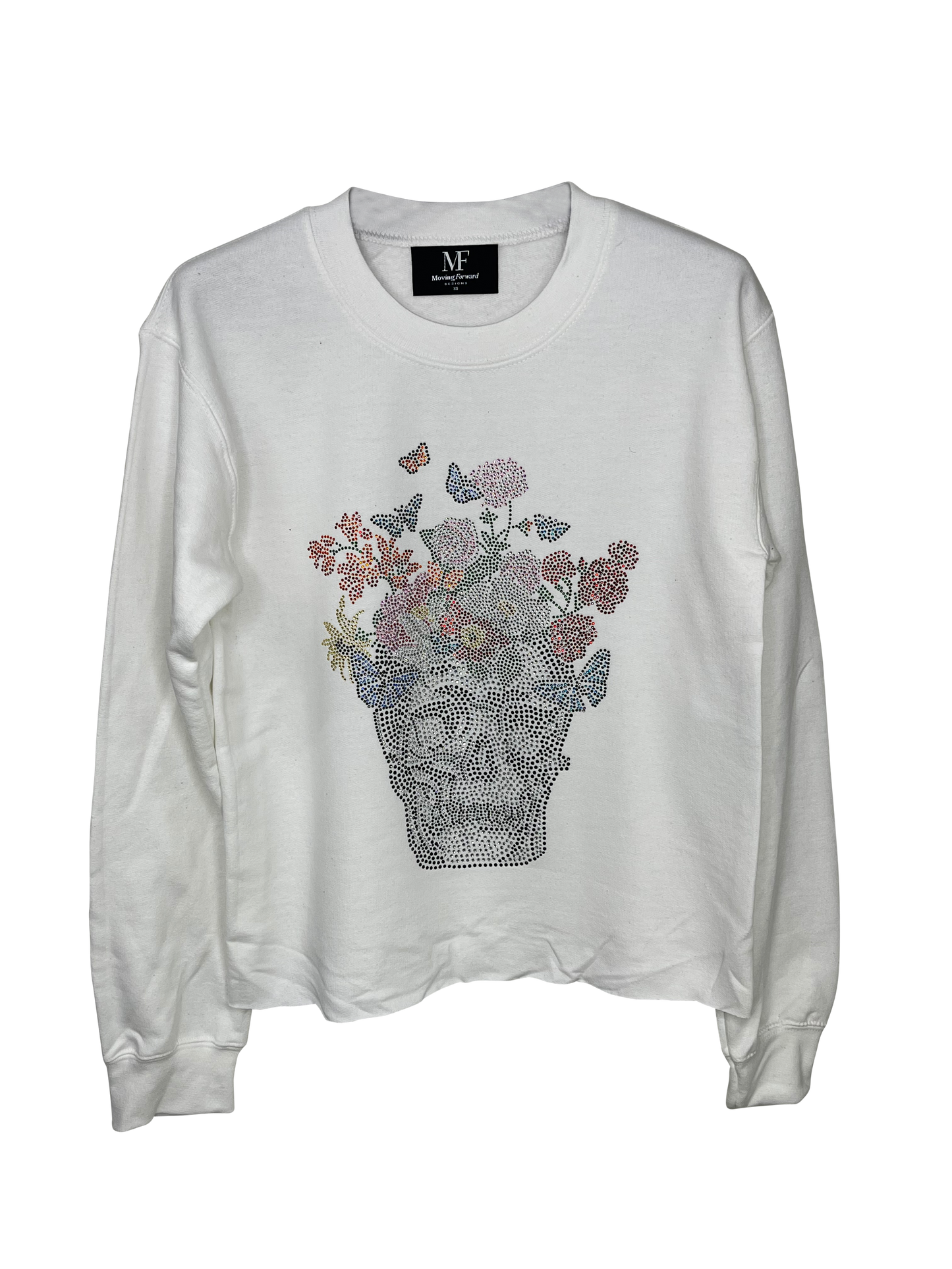 Sweatshirt, Crewneck White, Skull Flowers