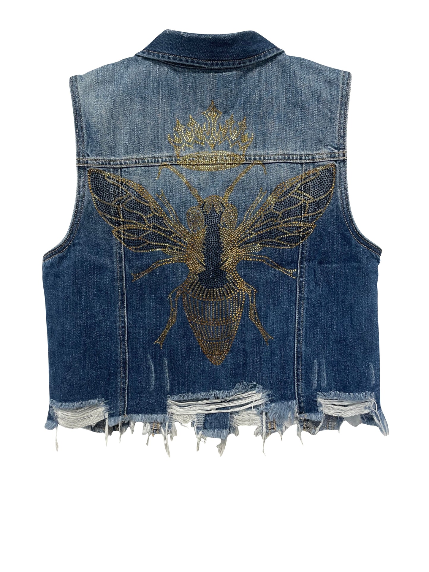 Vest, Denim, Gold Queen Bee