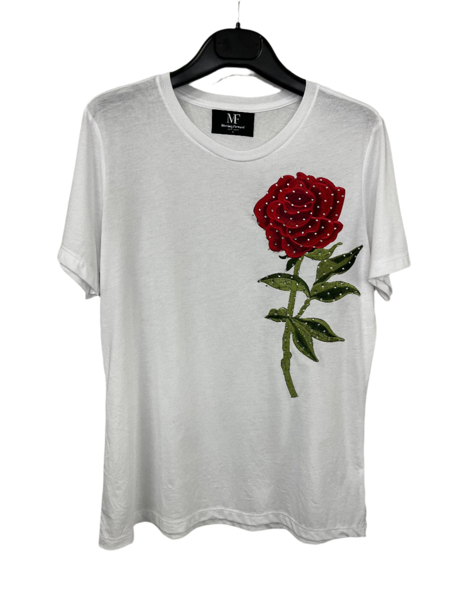 T-Shirt, Short Sleeve White, Red Rose