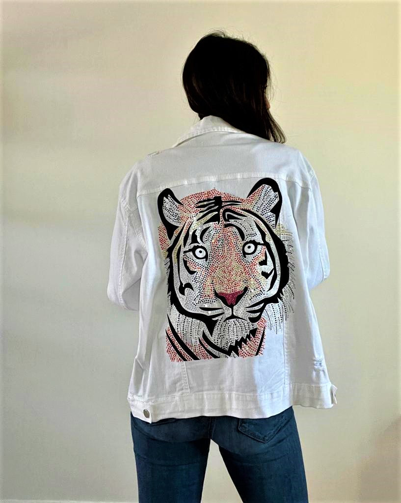 Jacket, White Denim Extended Size, Tiger Face