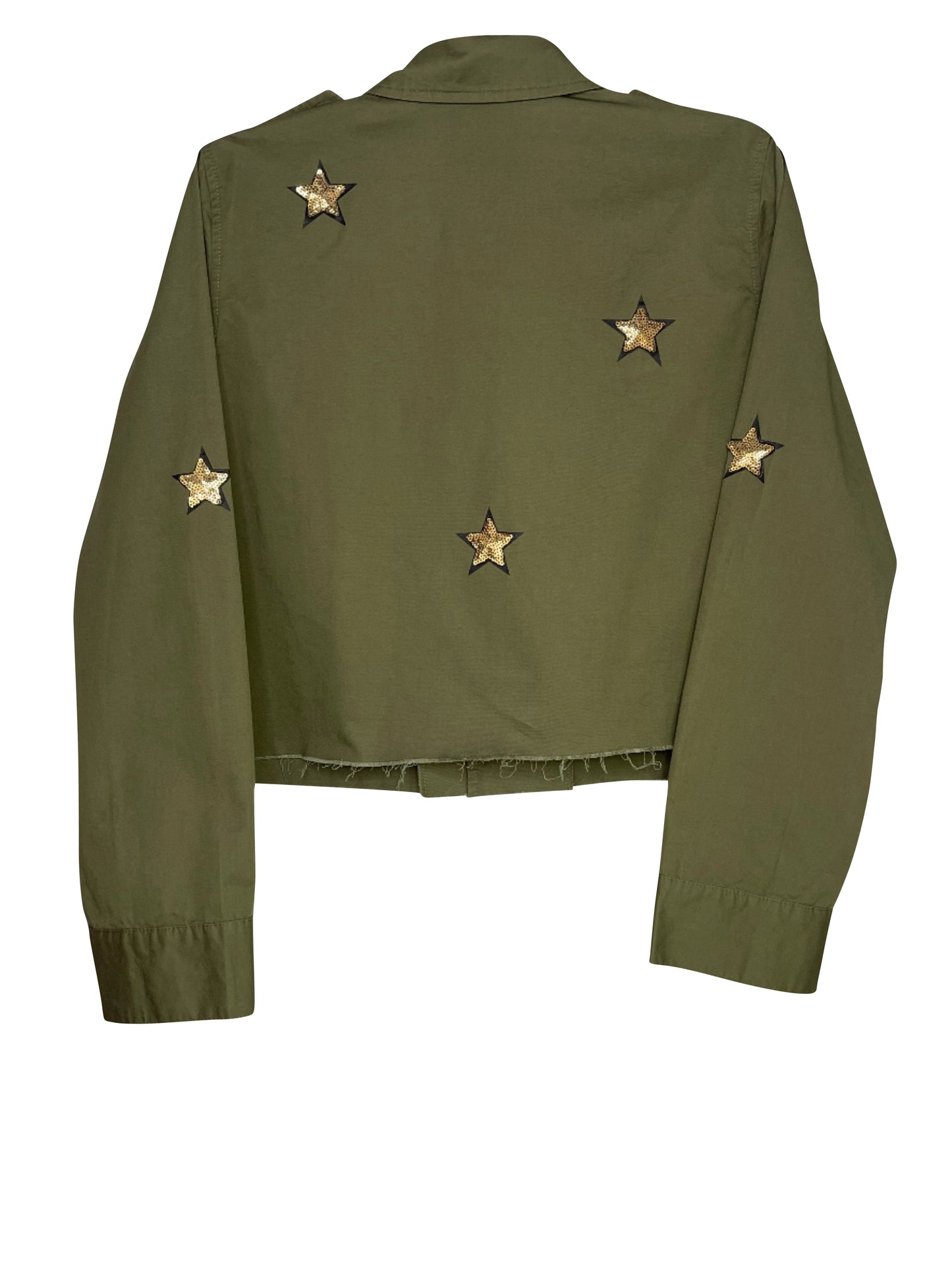 Shacket, Army Green Cropped, LOVE Gold Stars