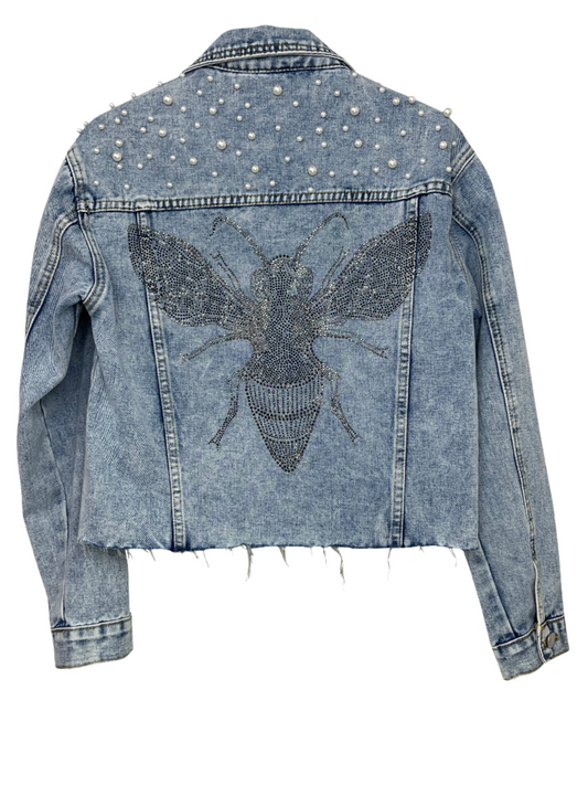 Jacket, Blue Denim, Pearls & Gunmetal Queen Bee