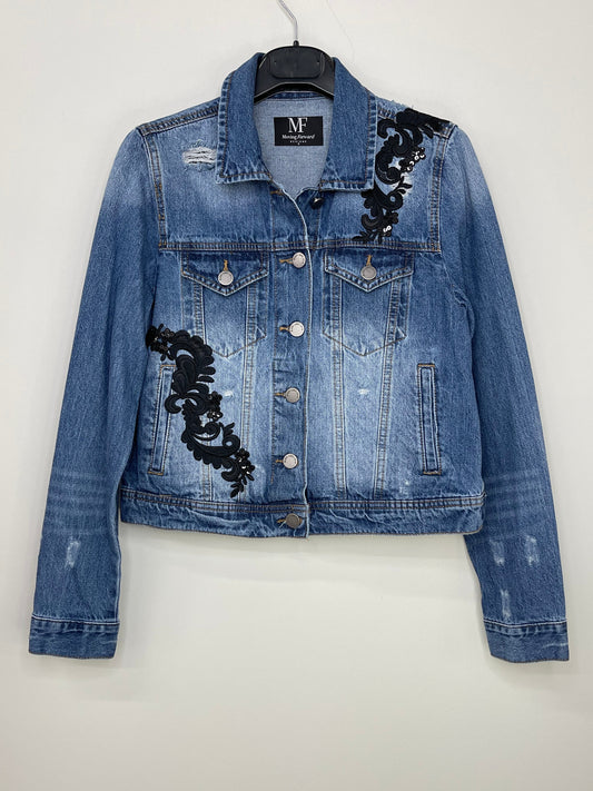 Jacket, Blue Denim, Black Floral Design