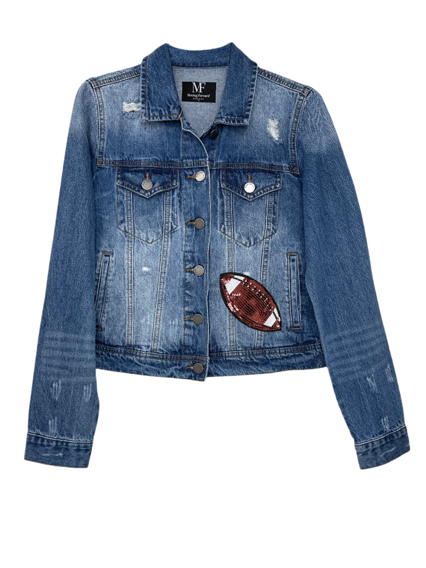 Game Day Jacket, Blue Denim, Football Explosion