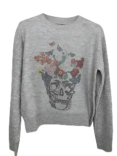 Sweater, Crewneck Gray, Flower Skull