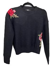 Sweater, Crewneck Black, Pink Flowers