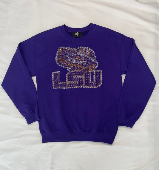 Licensed Game Day Sweatshirt, Crewneck Purple, LSU w/ Tiger Eye