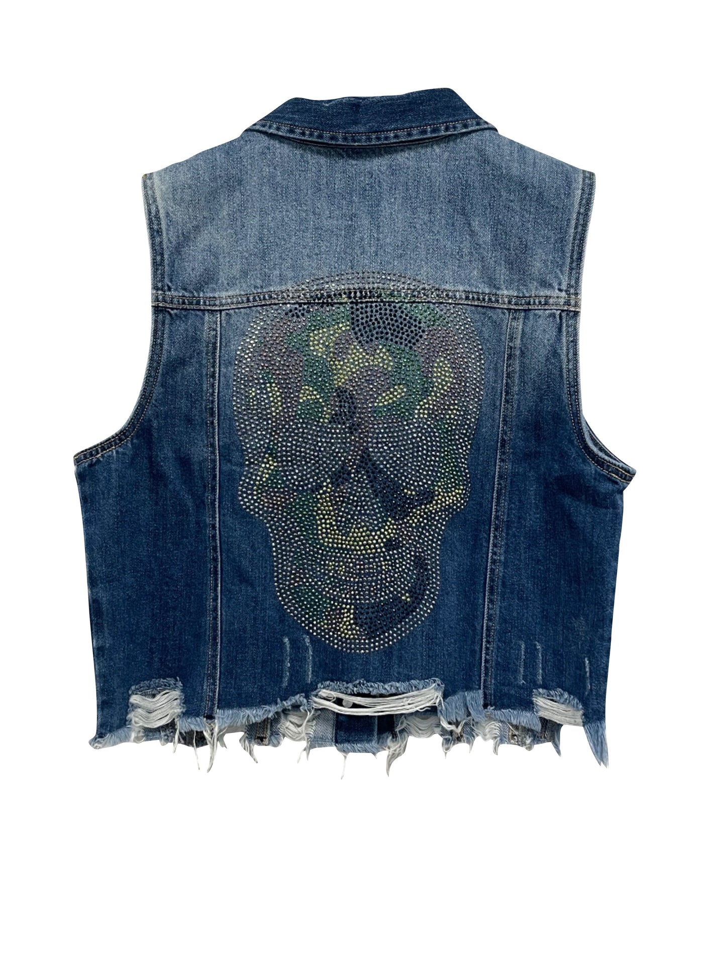 Vest, Denim, Camo Skull