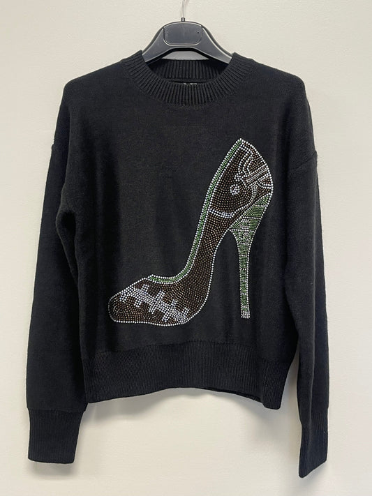 Game Day, Sweater, Crewneck Black, Football Field High Heel