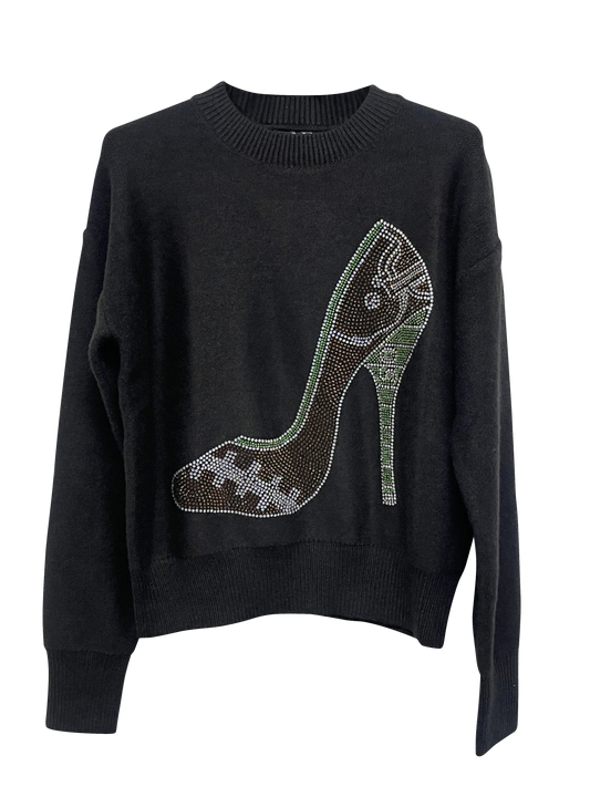 Game Day, Sweater, Crewneck Black, Football Field High Heel