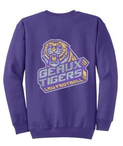 Licensed Game Day Sweatshirt, Crewneck Purple, LSU Geaux Tigers