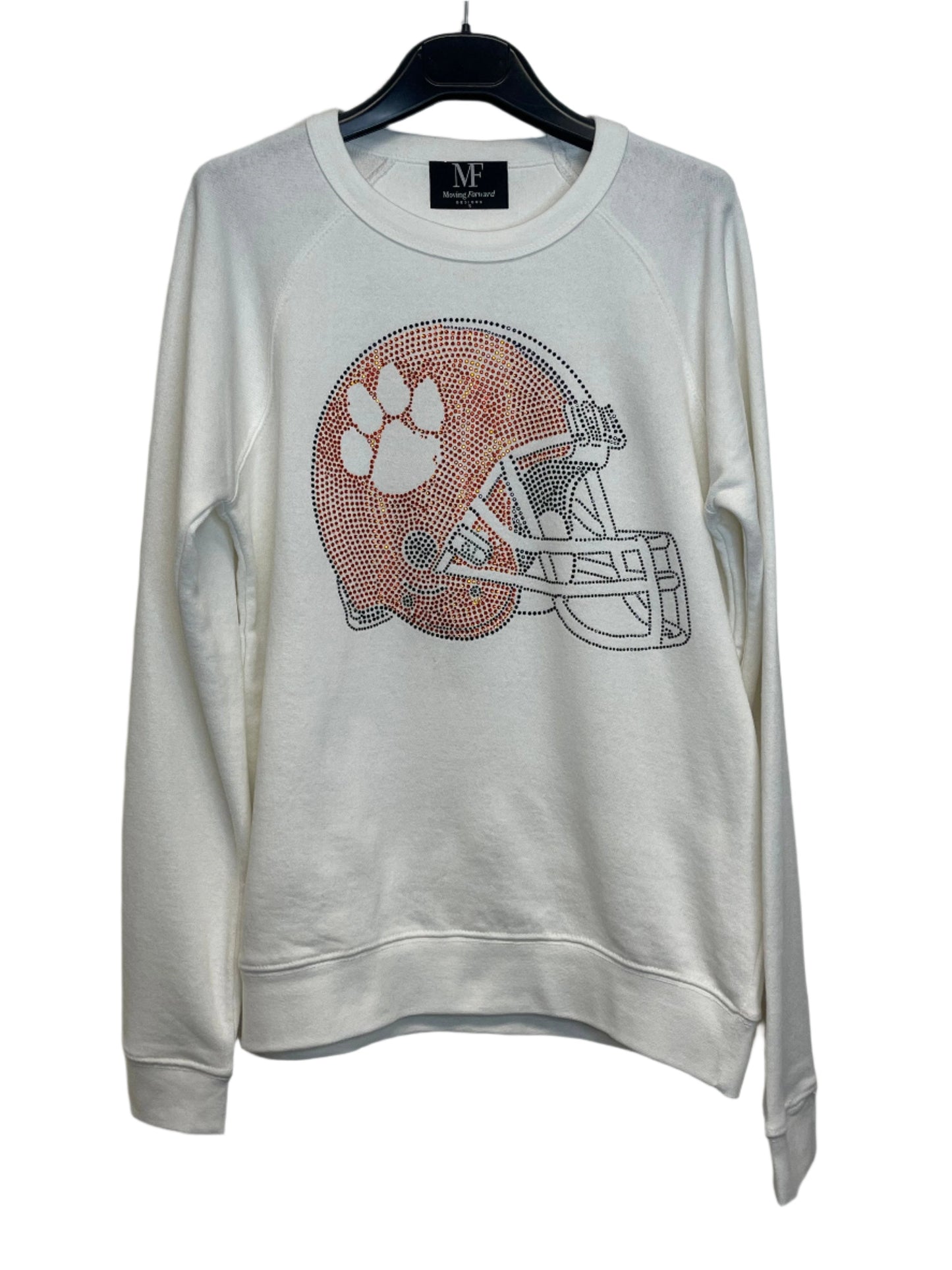 Licensed Game Day Sweatshirt, Crewneck White, Clemson Paw Helmet