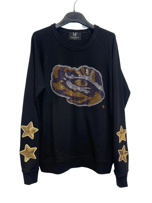 Licensed Game Day Sweatshirt, Crewneck Black, LSU Tiger Eye & Gold Stars