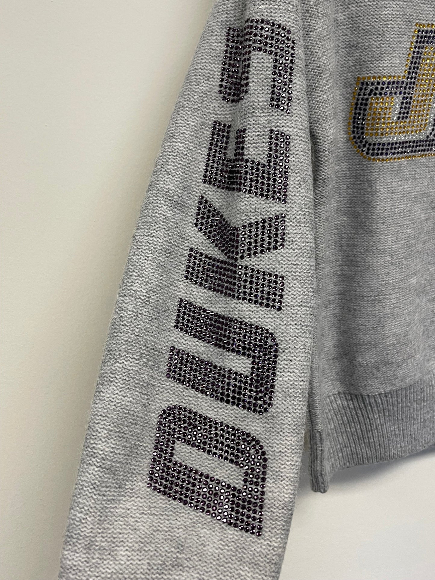 Licensed Game Day Sweater, Crewneck Gray, Crystal JMU and Dukes