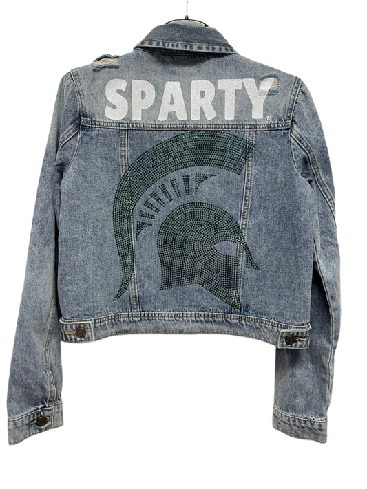 Licensed Game Day Jacket, Blue Denim, Michigan State Sparty Spartan Helmet