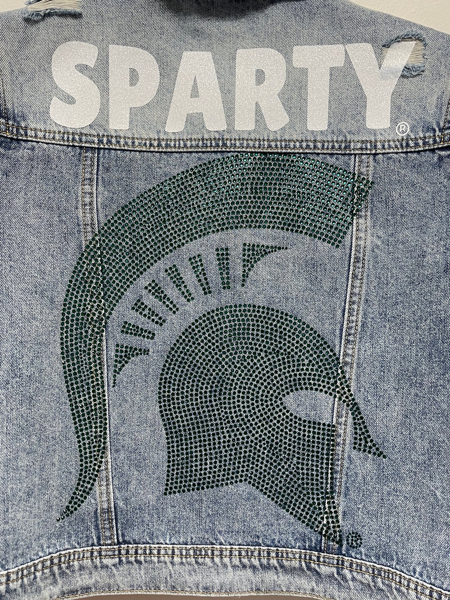 Licensed Game Day Jacket, Blue Denim, Michigan State Sparty Spartan Helmet