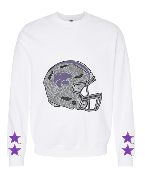 Licensed Game Day, White Sweatshirt, Kansas State Wildcats Helmet & Stars