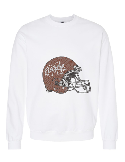 Licensed Game Day Sweatshirt, Crewneck White, Mississippi State Helmet