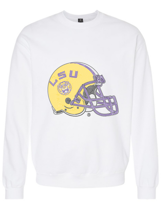 Licensed Game Day Sweatshirt, Crewneck White, LSU Helmet