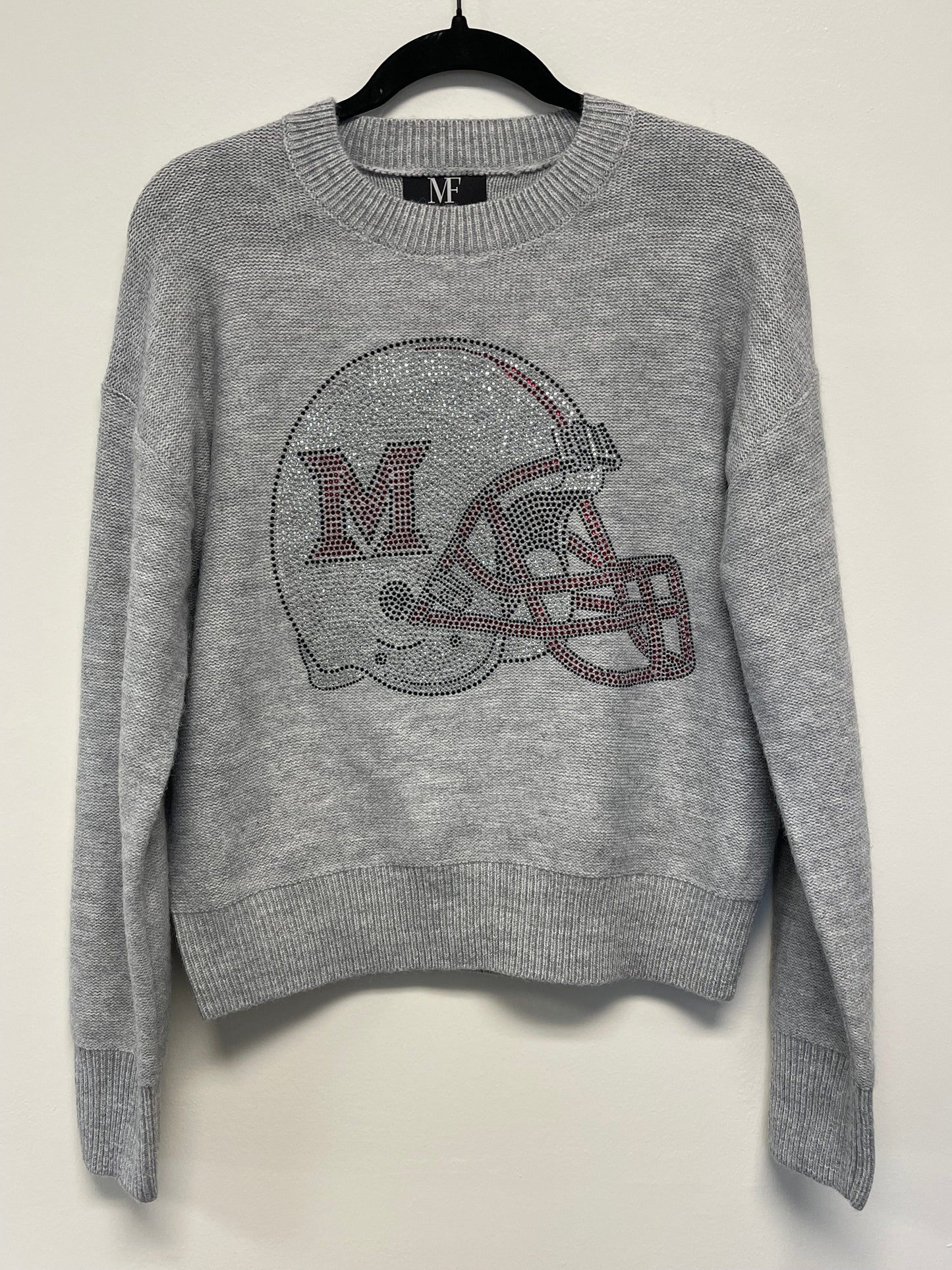 Licensed Game Day Sweater, Crewneck Gray, Miami of Ohio Helmet