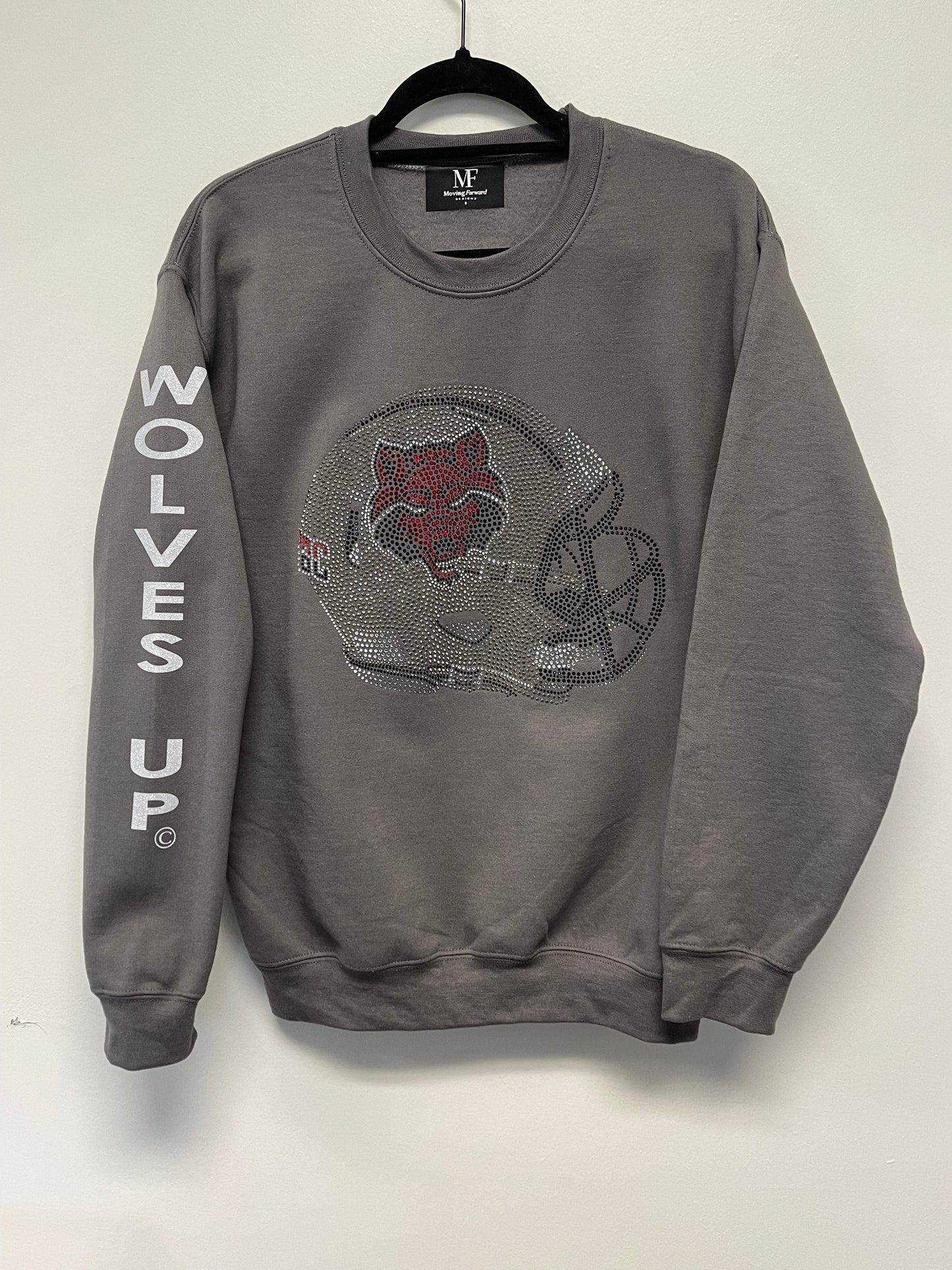 Licensed Game Day Sweatshirt, Crewneck Gray, Arkansas State Wolves Up Helmet