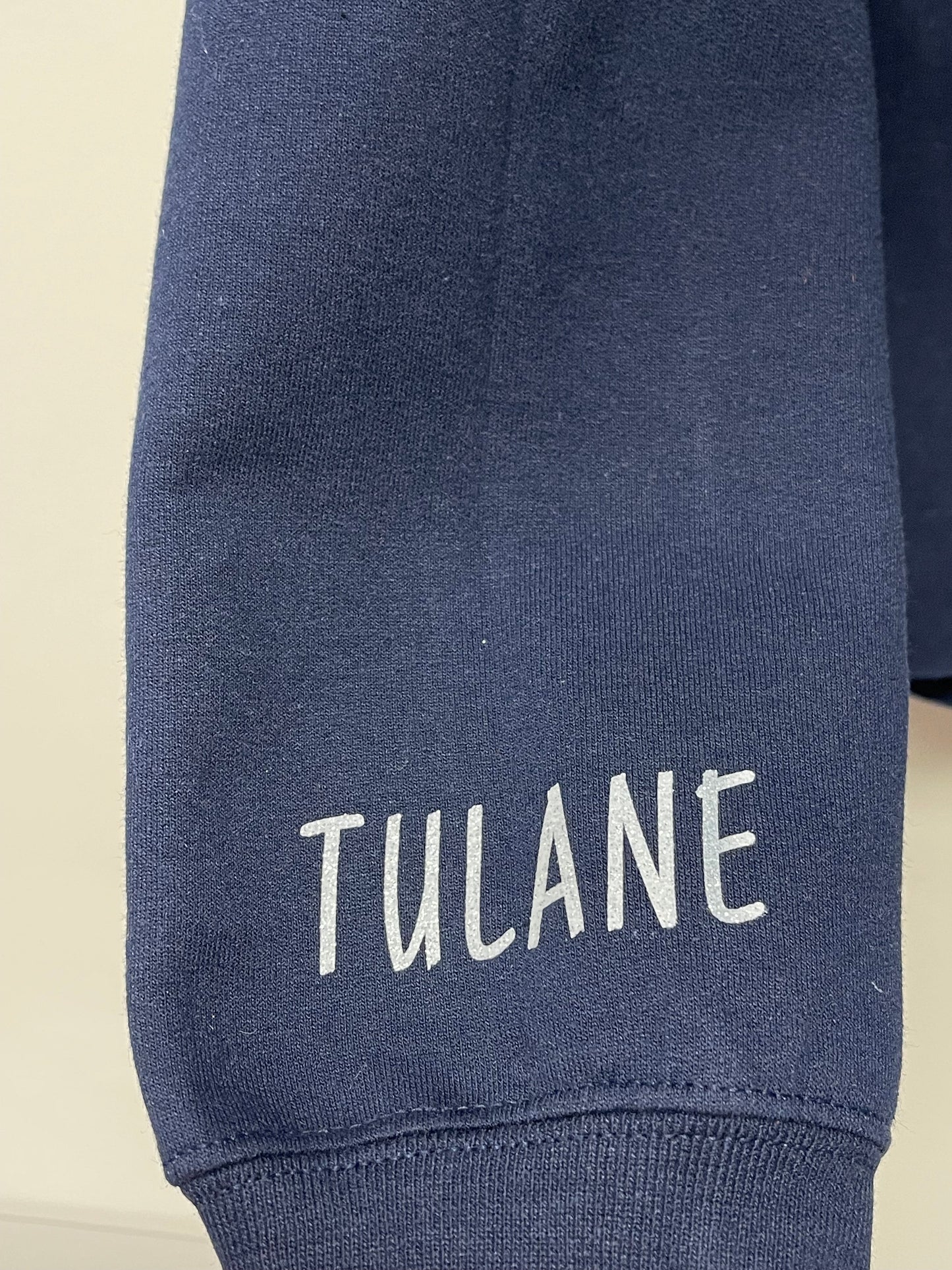 Licensed Game Day Sweatshirt, Crewneck Navy, Tulane Football & Wrist