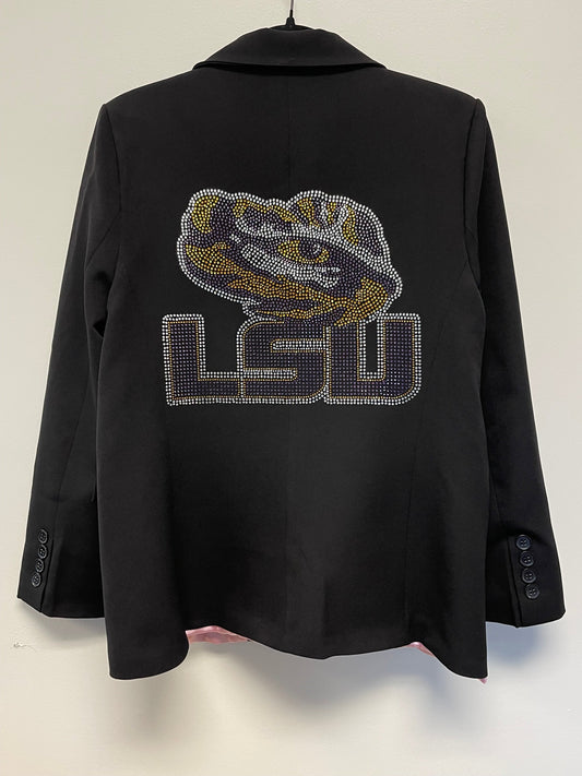 Licensed Game Day Blazer, Black w/ Pink Lining, LSU w/ Tiger Eye & Waterfall Pockets