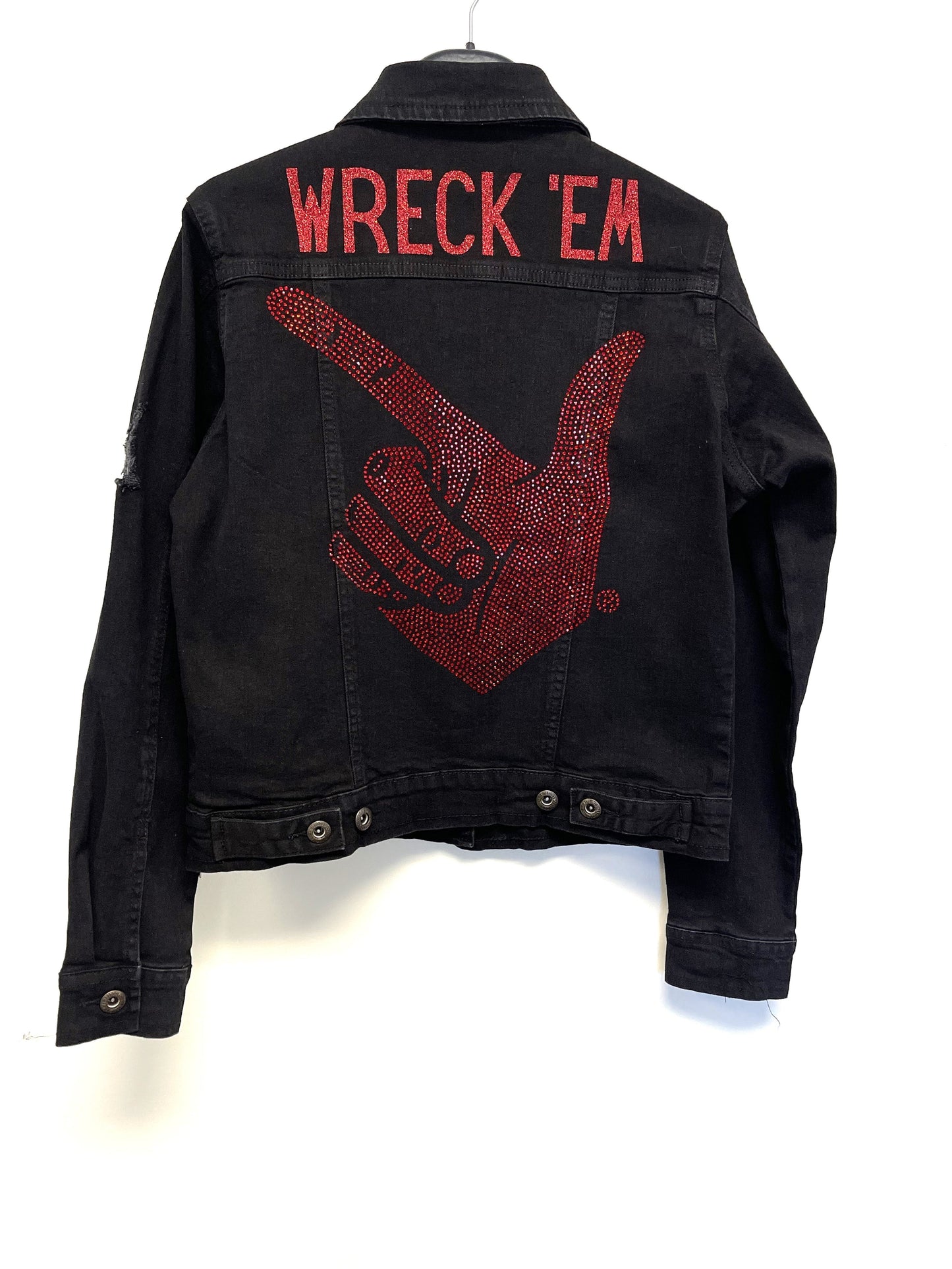 Licensed Game Day Jacket, Black Denim, Texas Tech Wreck 'Em Guns Up