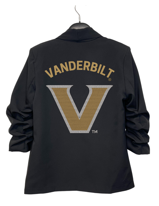 Licensed Game Day Blazer, Black Ruched, Vanderbilt Curve Gold & Silver V