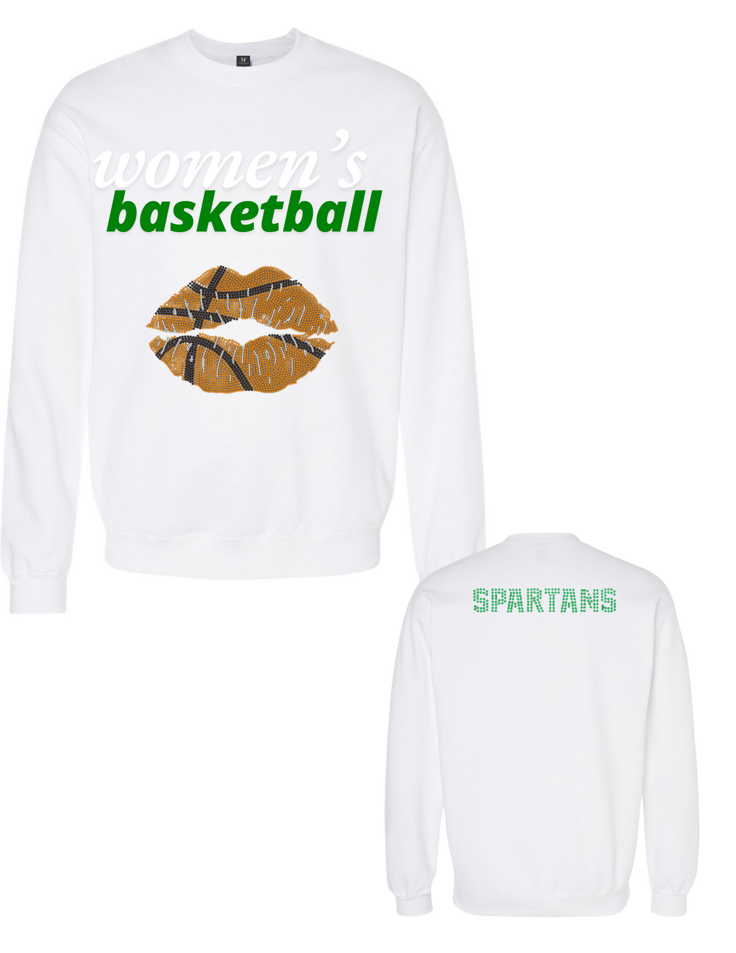 Licensed Game Day Sweatshirt, Crewneck White, Women's Michigan State Spartans Basketball Lips