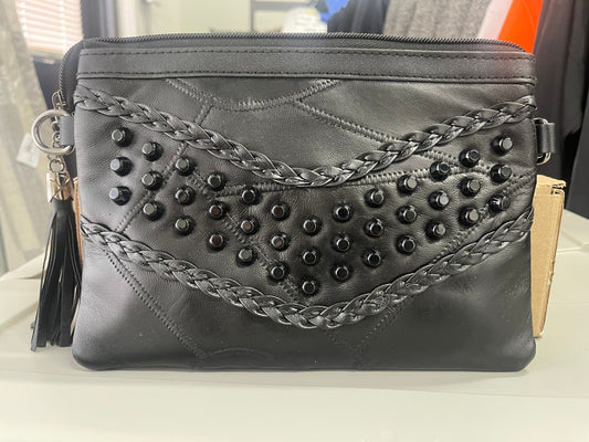 Handbag, Stud Braided Clutch, Black, Small