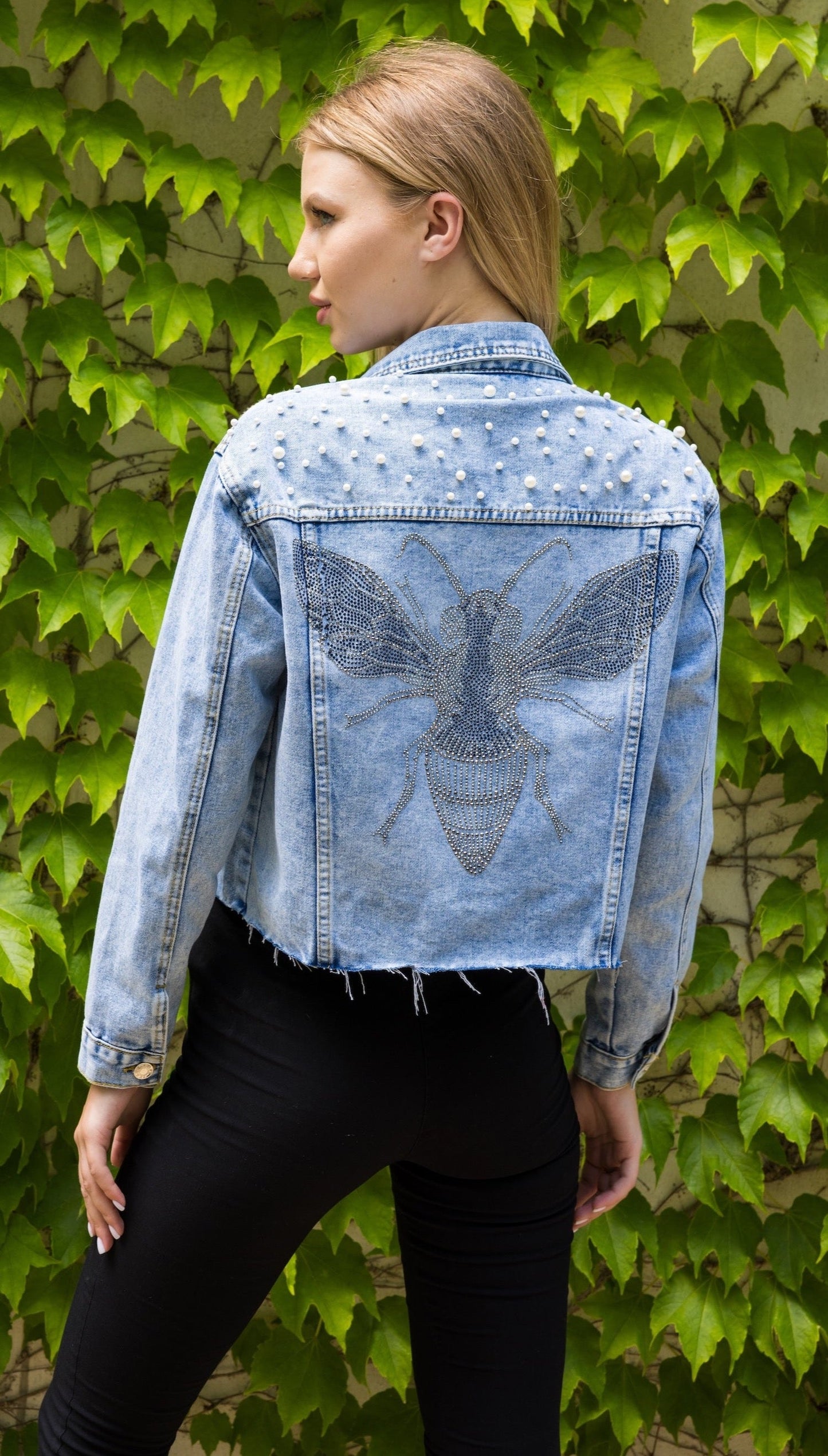 Jacket, Blue Denim, Pearls & Gunmetal Queen Bee