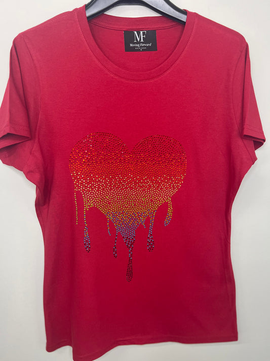 T-Shirt, Red, Rainbow Dripping Heart