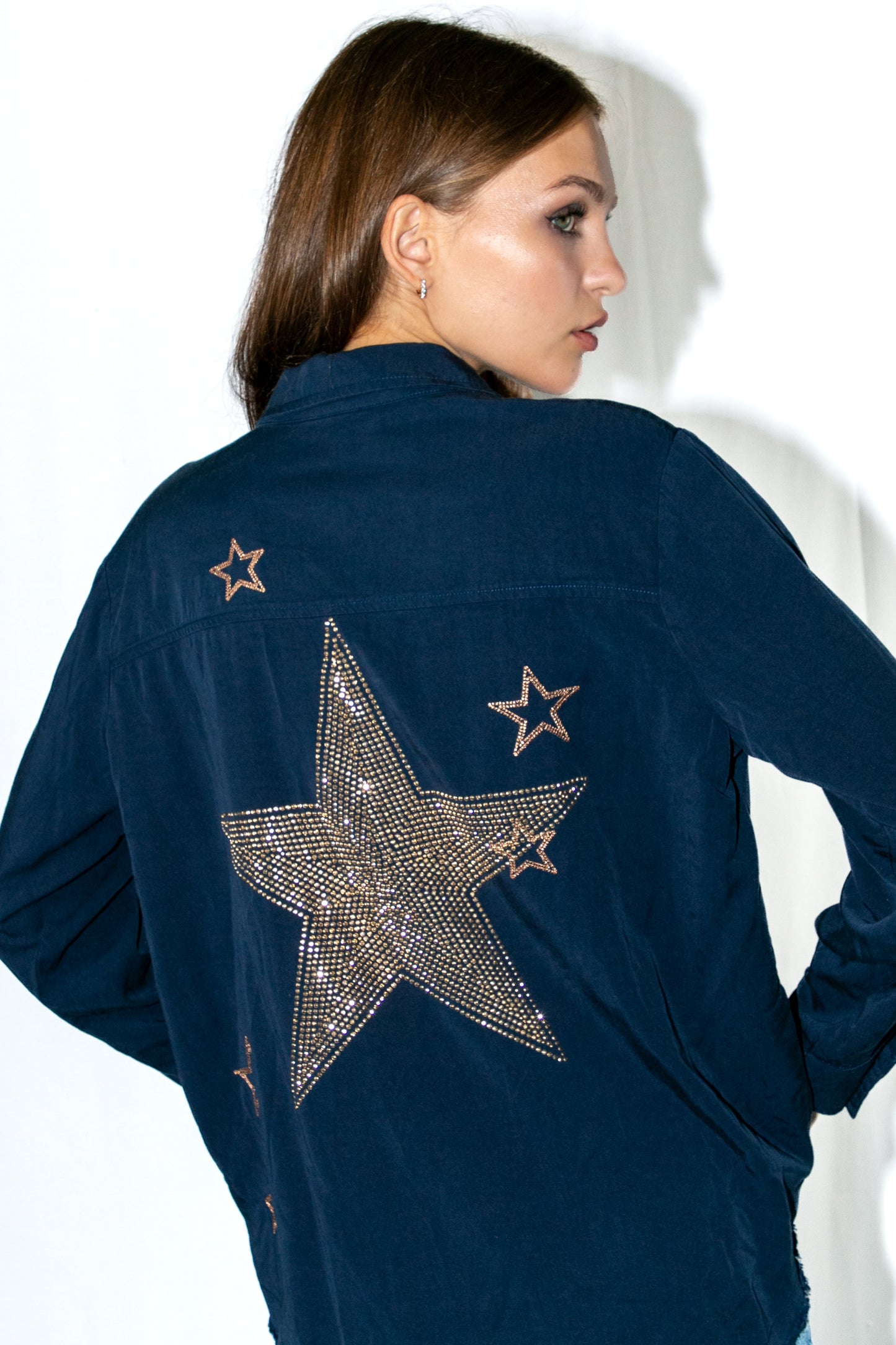 Shirt, Embroidered Star Navy, Champagne Star