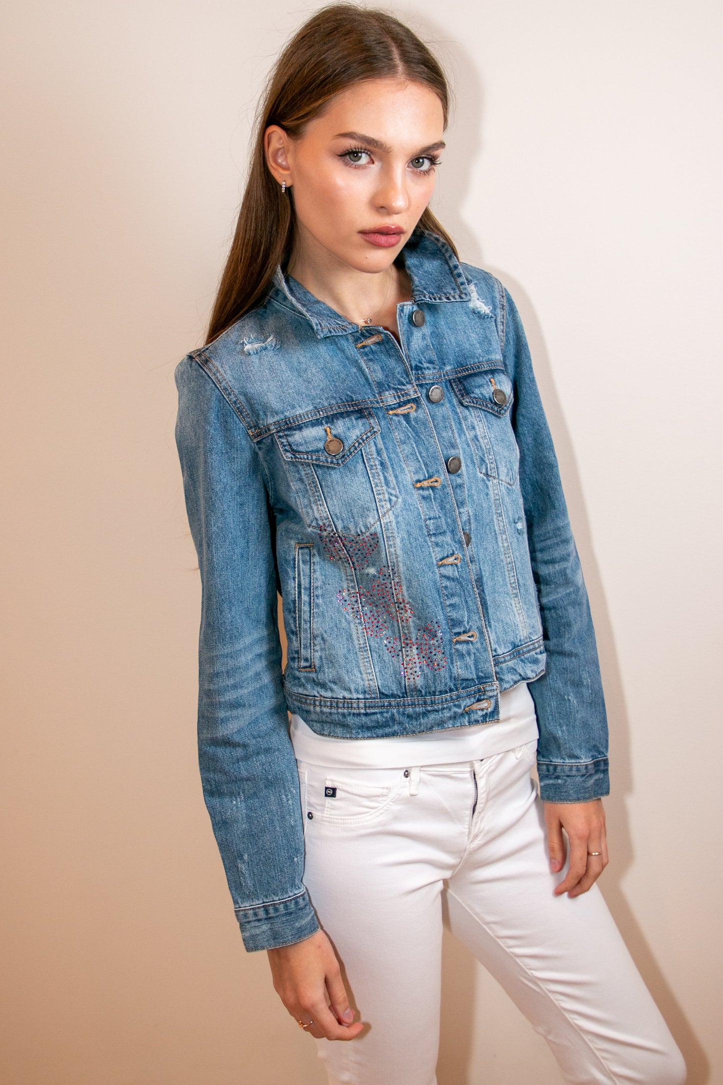 Jacket, Blue Denim, Butterflies