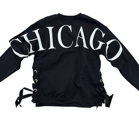 Sweatshirt, Crewneck Black, Big White Chicago w/ Black Ties