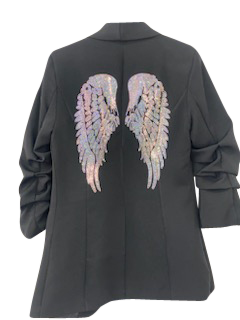 Blazer, Ruched Black, Iridescent Wings