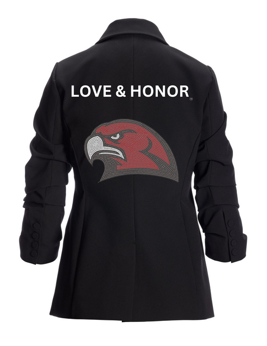 Licensed Game Day Blazer, Black Ruched, Miami of Ohio Redhawk Love & Honor