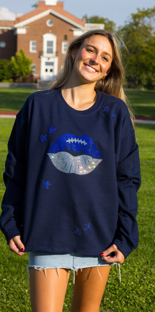 Game Day Sweatshirt, Crewneck Navy, Blue/Silver Lips